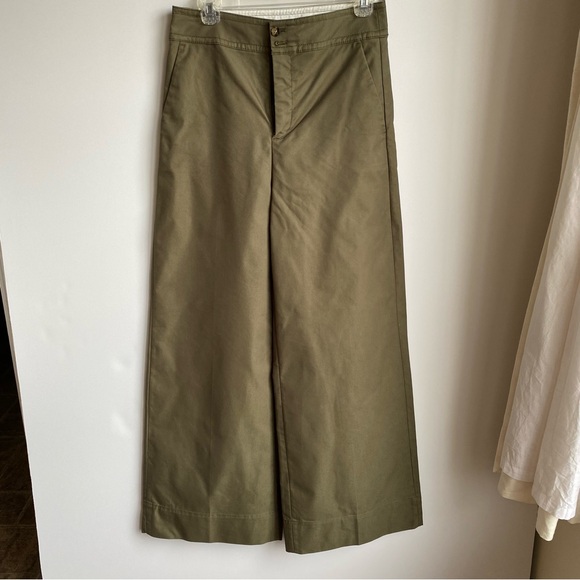 J. Crew Pants - J. Crew Wide Leg Cotton Blend Dark Olive Green Trousers Size 6